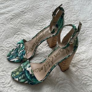 NEW Sam Edelman Yaro Block Heel Sandal Jade Palm Print - 4 inch heel, size 8.5